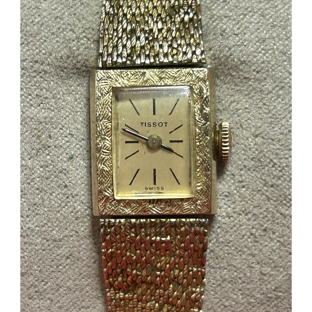 Vintage Tissot 10Kt RGP Bezel Tank Style TH-1282 1330829 READ